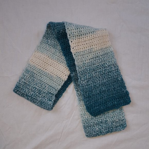 Accessories - Hand-made Dark Teal & White Knit Scarf